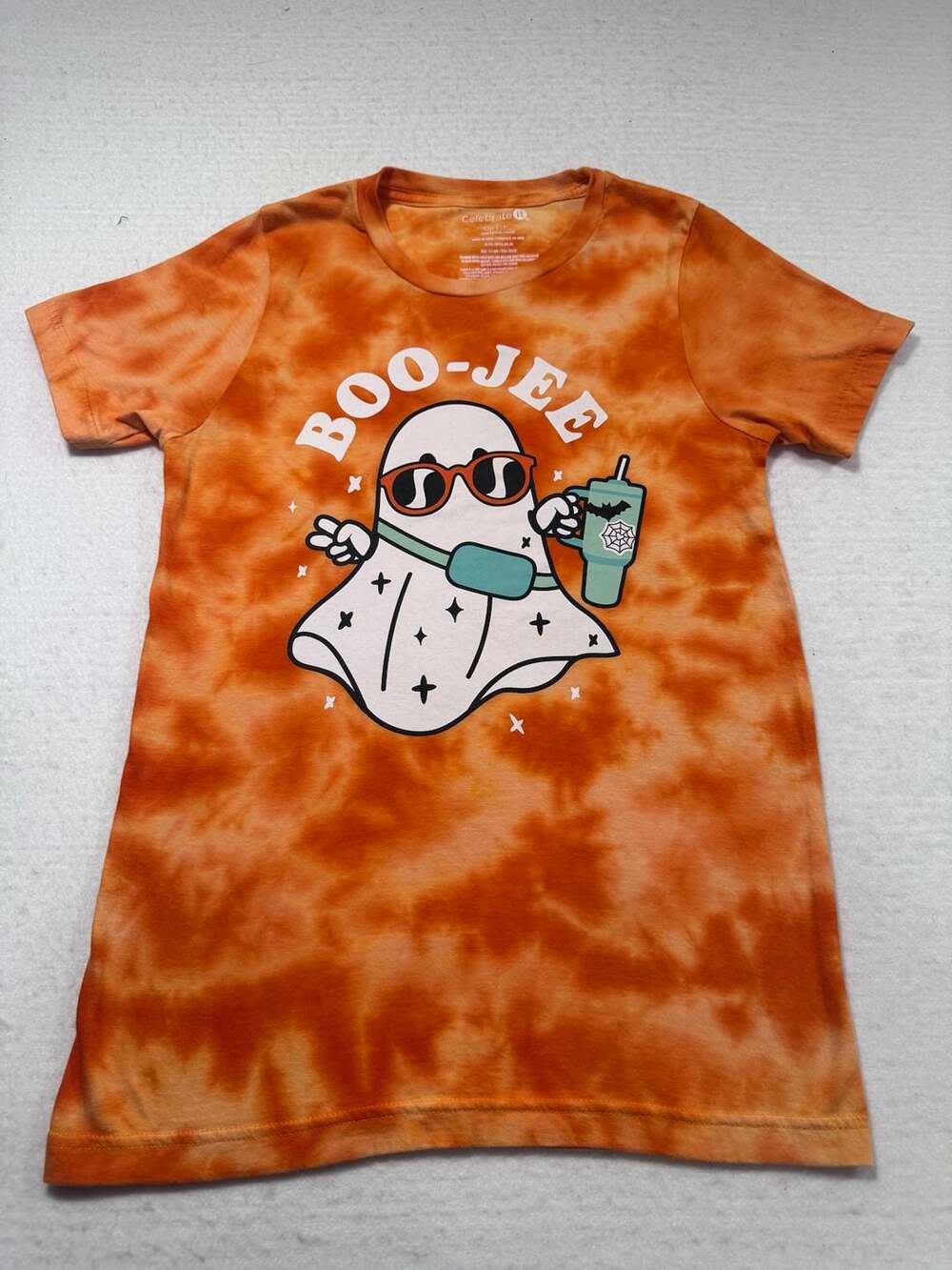 Celebrate It Boo-Jee Ghost Orange Tie Dye Halloween T-Shirt S